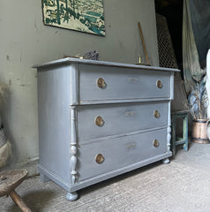 Antique Pine Chest of Drawers Mid-Grey with Columns