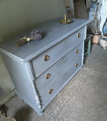 Antique Pine Chest of Drawers Mid-Grey with Columns