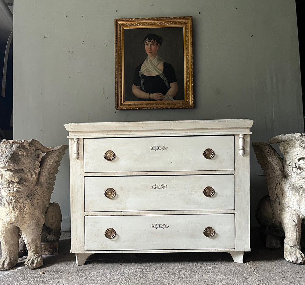 Antique Pine Chest of Drawers in Swedish White