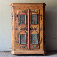 Antique Pine Folk Art Marriage Cupboard with Flowers