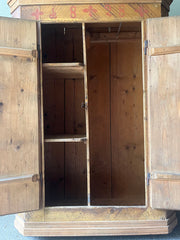 Antique Pine Folk Art Marriage Cupboard with Flowers