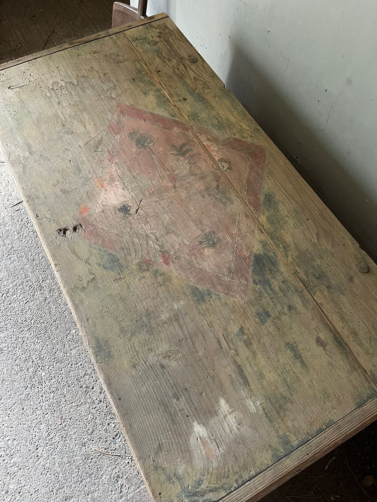 Antique Pine Marriage Chests in Pink and Blue