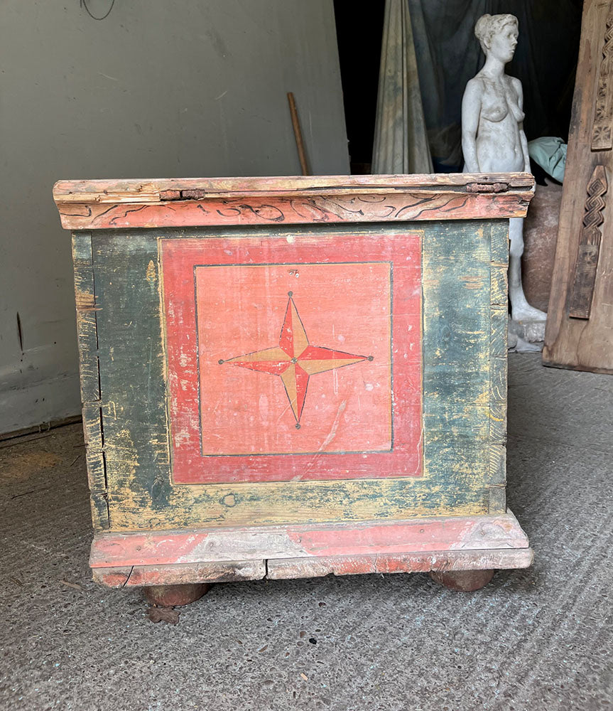 Antique Pine Marriage Chests in Pink and Blue