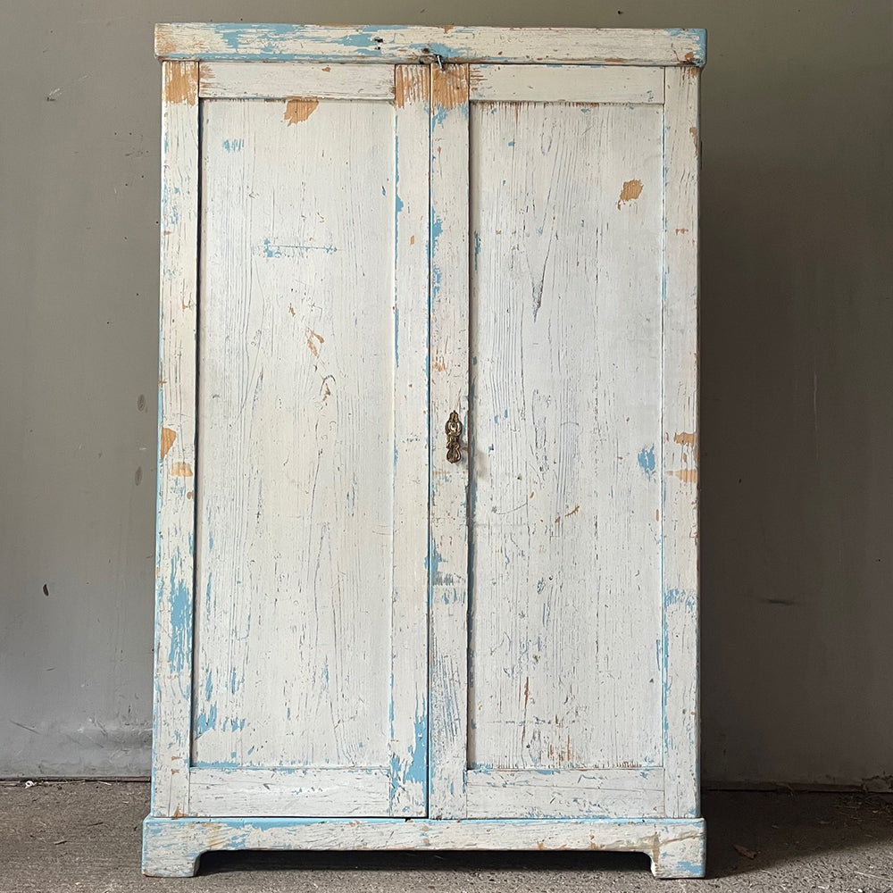 Antique Pine Wardrobe/Cupboard in Original White & Blue Paint