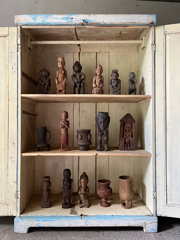 Antique Pine Wardrobe/Cupboard in Original White & Blue Paint