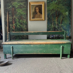 Antique Rustic Box/Bed Bench in Original Green Paint