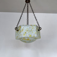 Art Deco Matte Yellow Marbled Glass Pendant