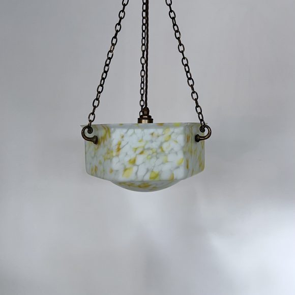 Art Deco Matte Yellow Marbled Glass Pendant