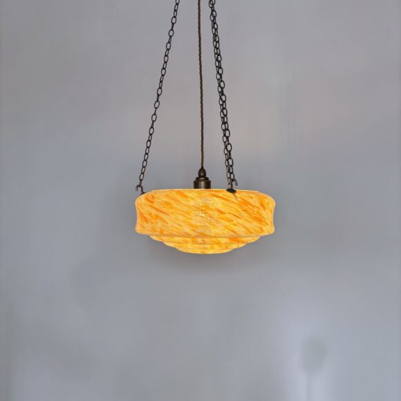 Art Deco Mottled Orange Glass Pendant
