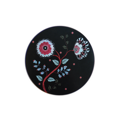 Midnight Blossom' Black Floral Round Coaster