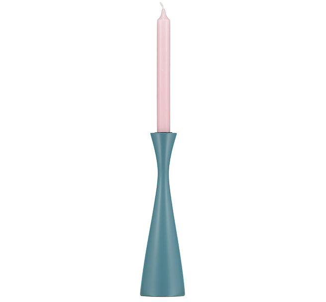 Handcrafted Wooden Candleholder In Pompadour Blue