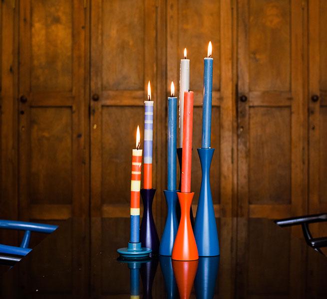 Handcrafted Wooden Candleholder In Oriental Red