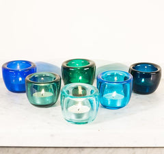 Handblown Glass Tealight Holder in Mineral Blue