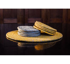 Single Handwoven Jute Round Serving Mat in Indian Yellow (38cm dia)