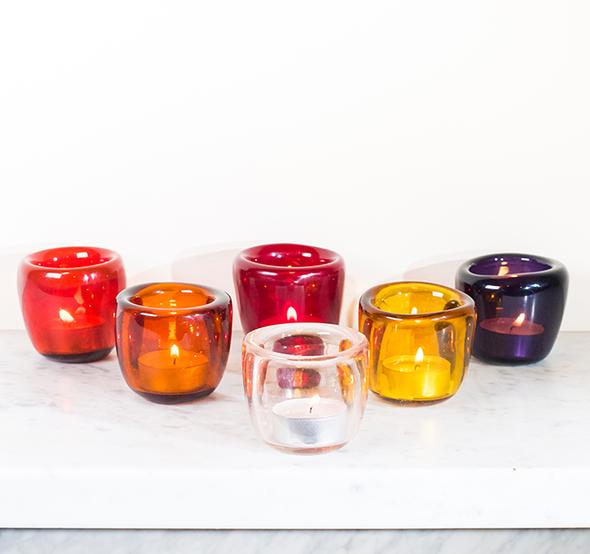 Handblown Glass Tealight Holder in Spanish Orange