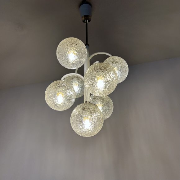Belgian Mid Century Chandelier with Textured Glass Shades