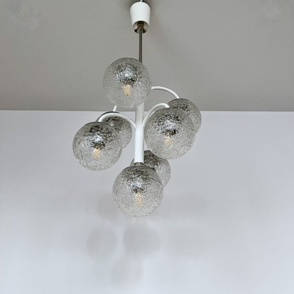 Belgian Mid Century Chandelier with Textured Glass Shades