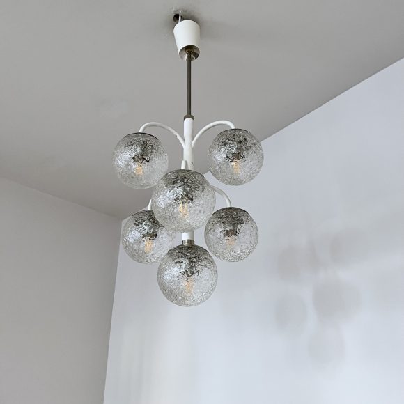 Belgian Mid Century Chandelier with Textured Glass Shades
