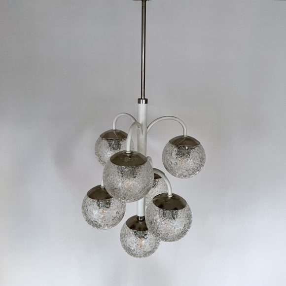 Belgian Mid Century Chandelier with Textured Glass Shades