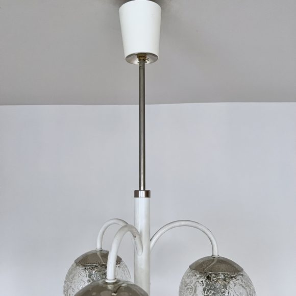 Belgian Mid Century Chandelier with Textured Glass Shades
