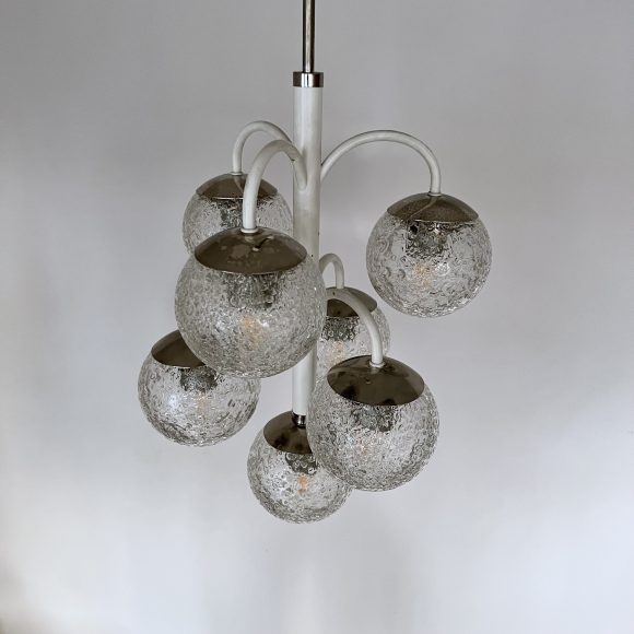 Belgian Mid Century Chandelier with Textured Glass Shades