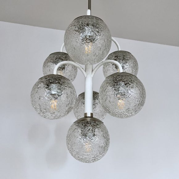 Belgian Mid Century Chandelier with Textured Glass Shades