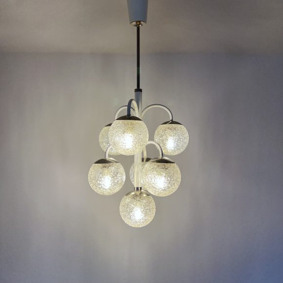 Belgian Mid Century Chandelier with Textured Glass Shades