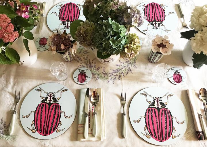 Set of 6 'Ophelia' Grey & Red Beetle Placemats
