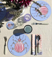 Set of 6 'Pandora' Blue & Red Beetle Placemats