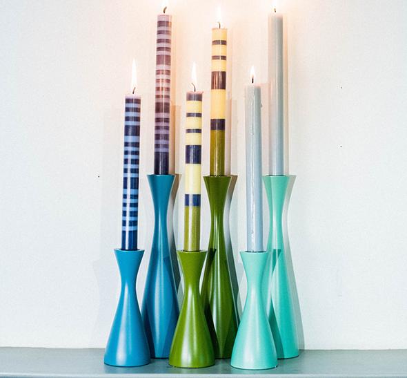 Handcrafted Wooden Candleholder In Porcelain Green