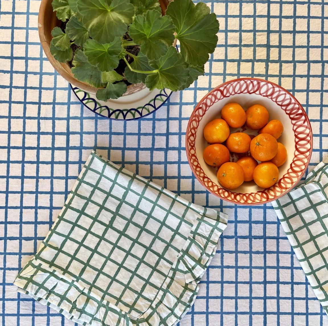 Green Ruffle Check Tablecloth 