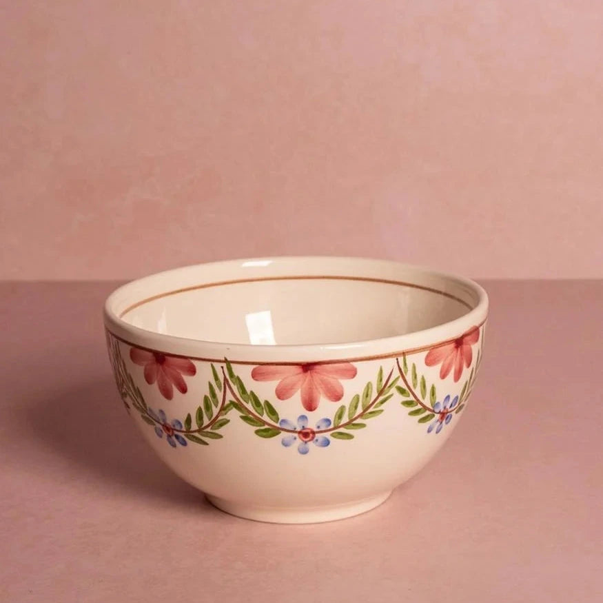 Set of 4 Hand-painted Pink & Blue Floral Cereal Bowls | Casa by JJ