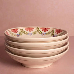 Set of 4 Hand-painted Pink & Blue Floral Pasta Bowls | Casa by JJ