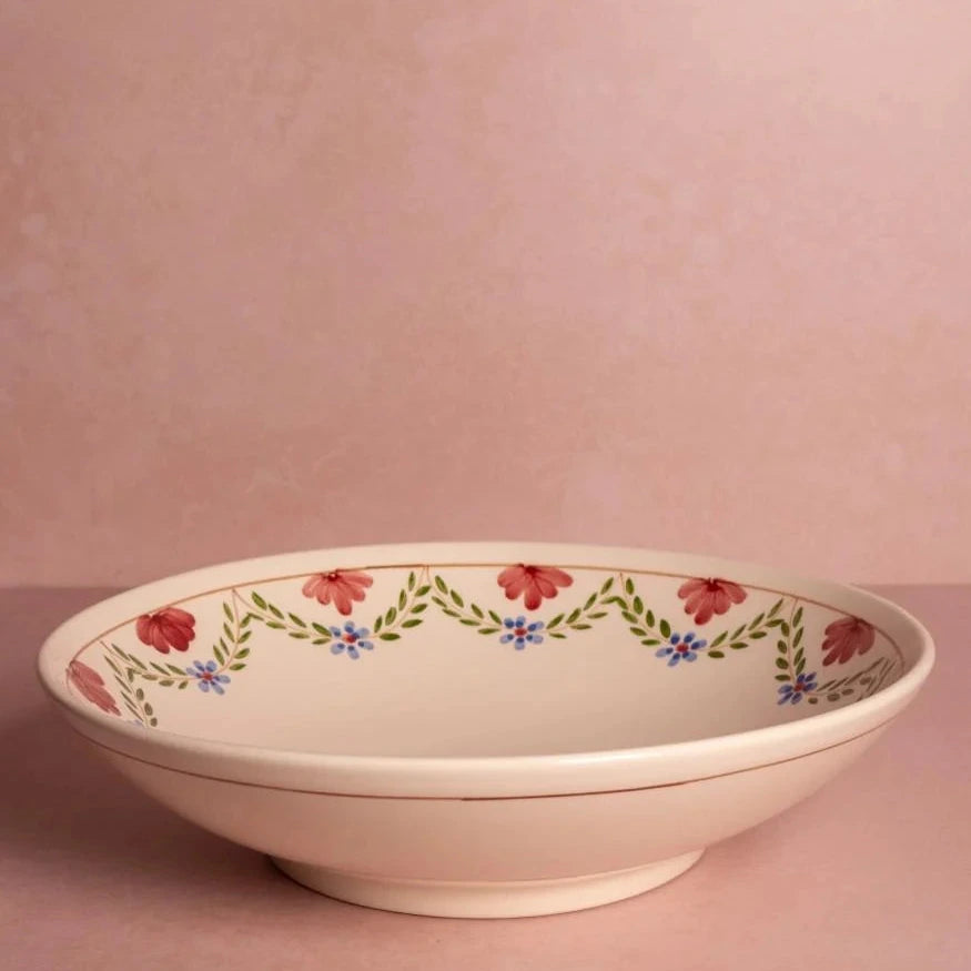 Hand-pianted Pink & Blue Floral Salad Bowl | Casa by JJ
