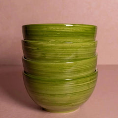 Set of 4 Hand-painted Green Shell Cereal Bowls | Casa by JJ