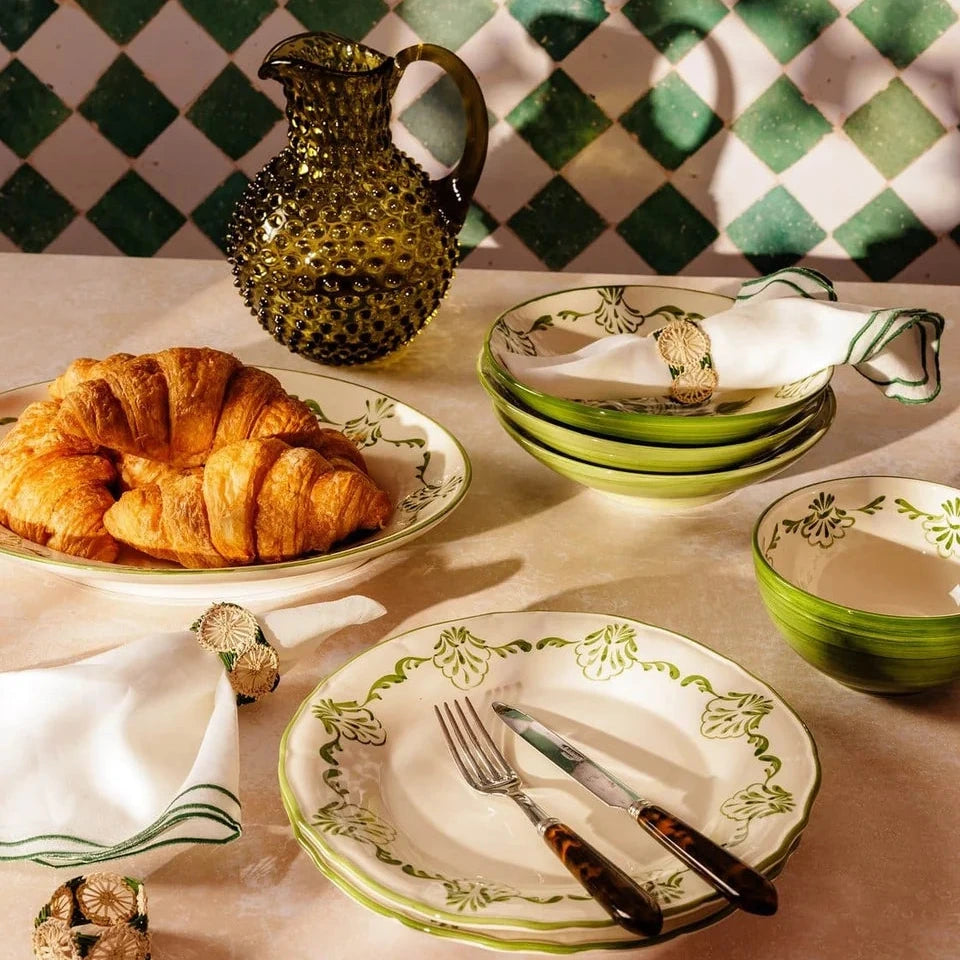 Set of 4 Hand-painted Green Shell Pasta Bowls | Casa by JJ