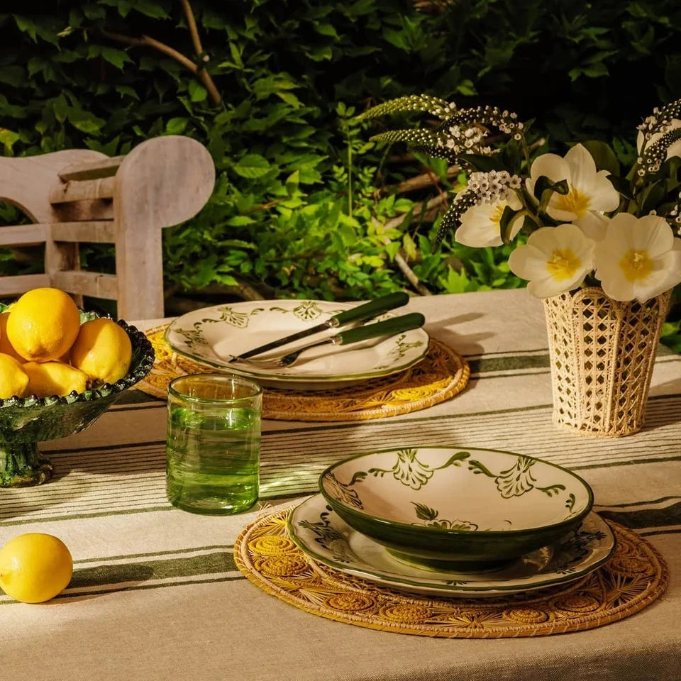 Set of 4 Hand-painted Green Shell Pasta Bowls | Casa by JJ