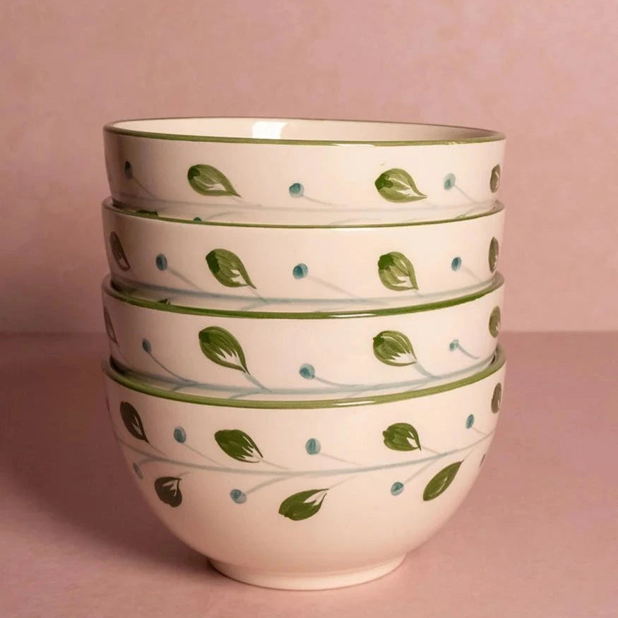 Set of 4 Hand-painted Green Motif Bowls | Casa by JJ