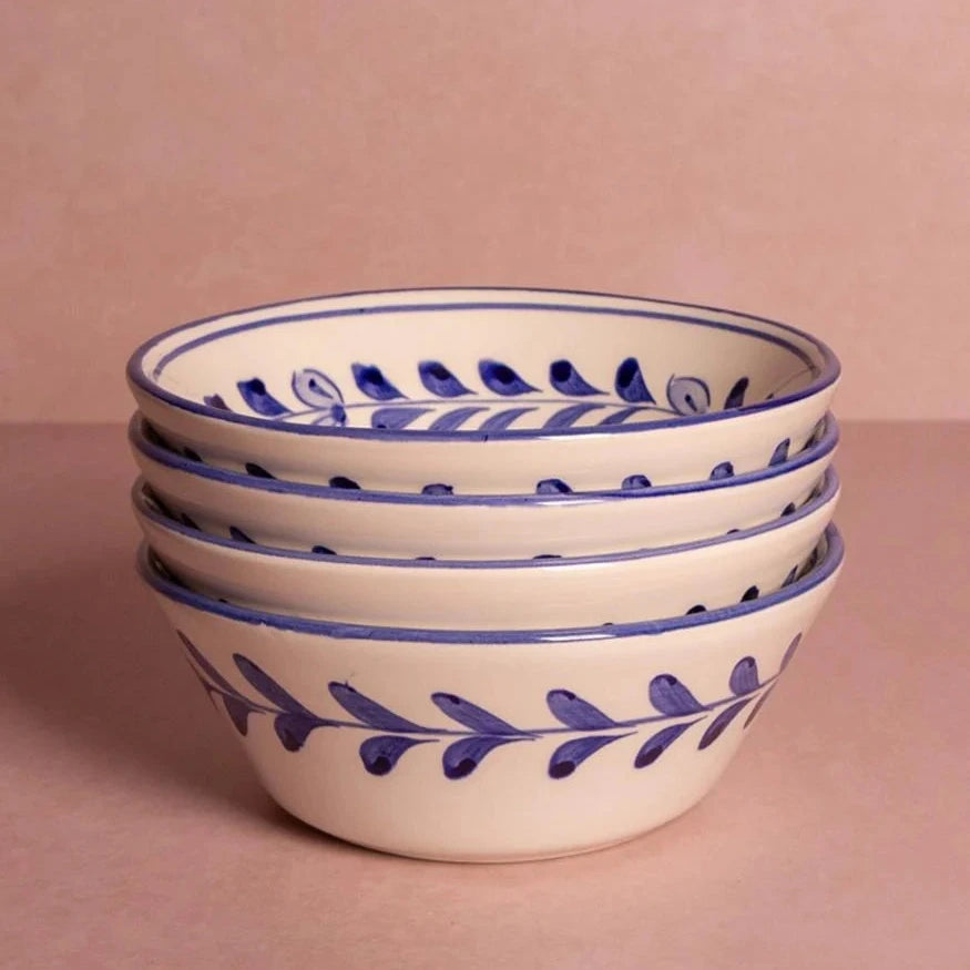 Set of 4 Blue & White Fern Hand-Painted Bowls | Casa by JJ