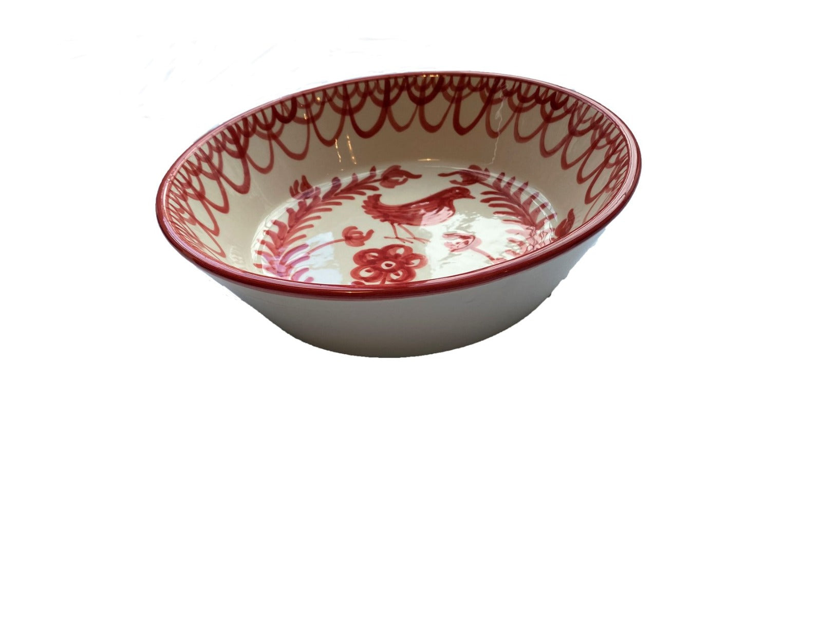 Spanish Lebrillo Large Bowl with Burnt Sienna 'Bird' Design