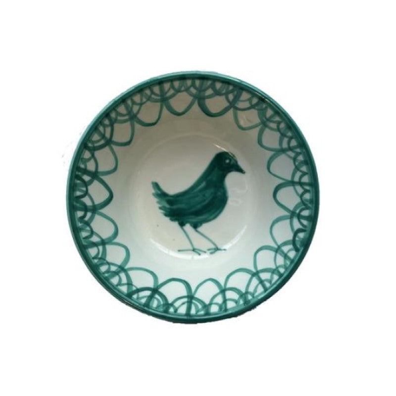 Spanish Ceramic Lebrillo Bowl with Green Bird Design