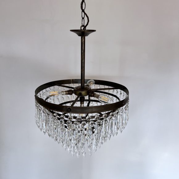 Antique Brass Waterfall Chandelier with Newly Made Icicle Drops