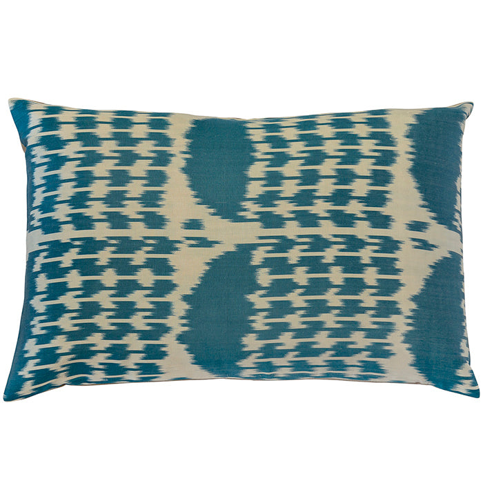 Camilla' Silk Blue & Cream Ikat Cushion