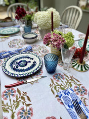 Fanfair' Block Printed Pink Floral Tablecloth