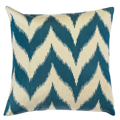 Charlotte' Silk Blue & Cream Ikat Cushion
