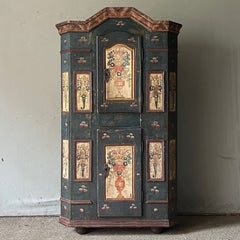 Folk Painted Marriage Cupboard With Flowers, Urns & Garlands Antique
