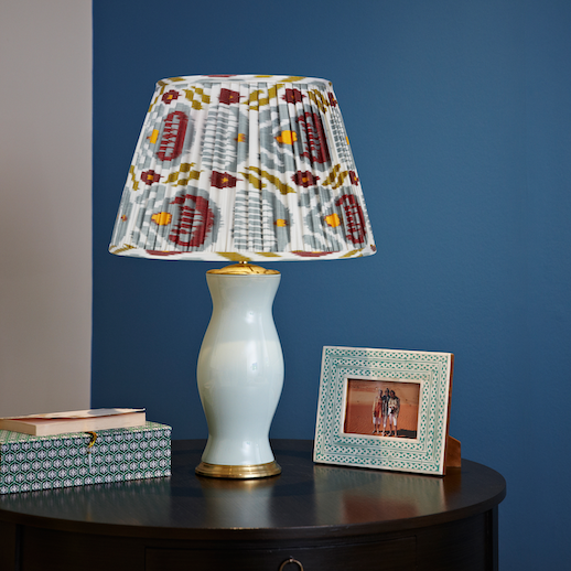 Silk Blue, Red, Green & Mustard Ikat Gathered Empire Lampshade