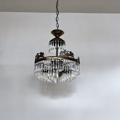 Antqiue Brass Continental Glass Icicle Chandelier 