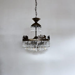Antqiue Brass Continental Glass Icicle Chandelier 