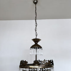 Antqiue Brass Continental Glass Icicle Chandelier 
